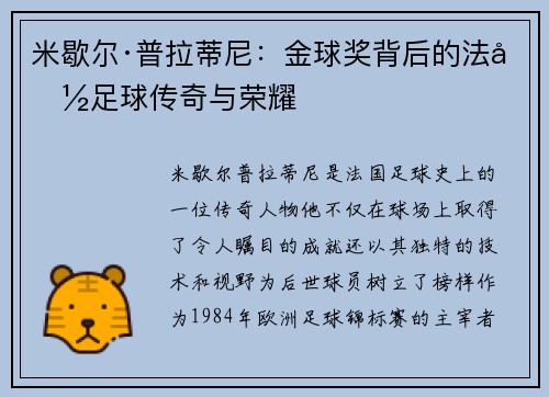 米歇尔·普拉蒂尼：金球奖背后的法国足球传奇与荣耀